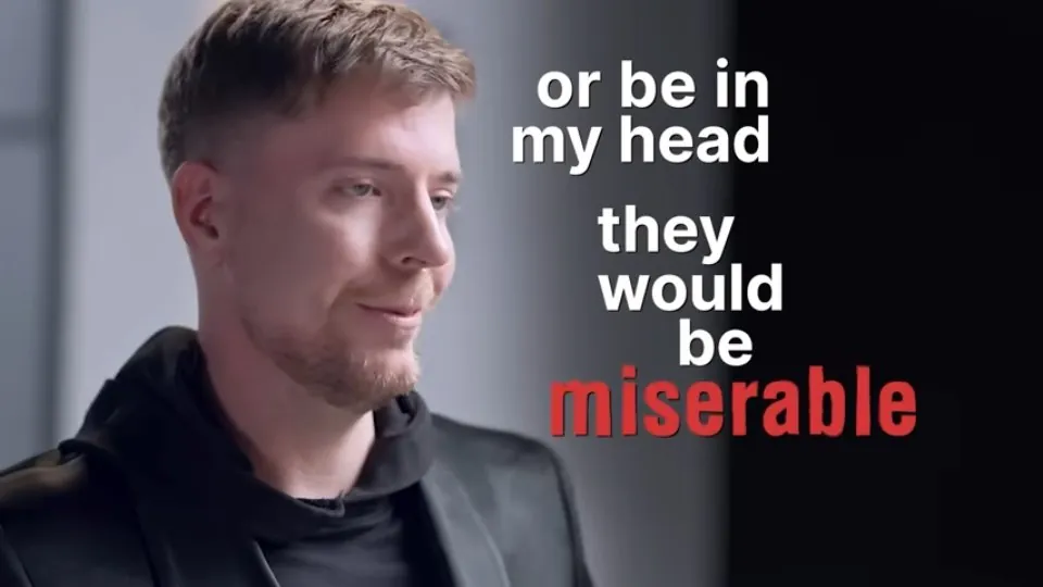 Un invitado y, a su derecha, la frase «or be in my head, they would be miserable» apilada, con «miserable» en rojo