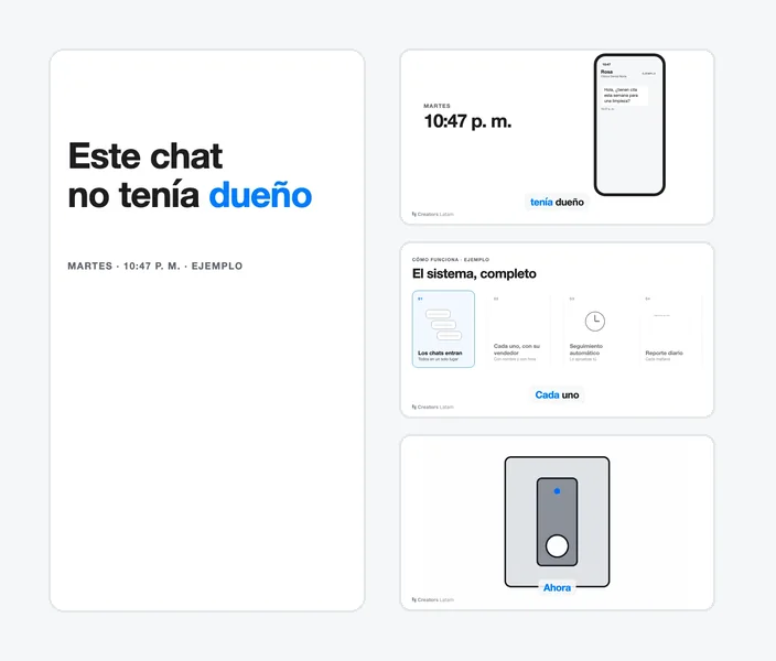 Un cuadro vertical de un reel y tres cuadros del video explicativo