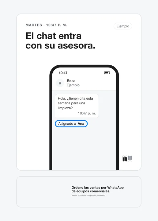 Un post con la frase «El chat entra con su asesora» y un banner de LinkedIn