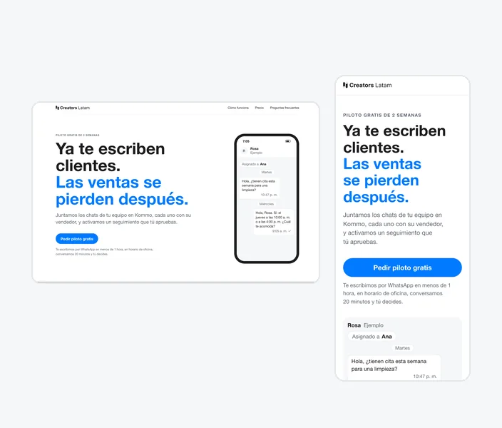 La landing en escritorio y en celular