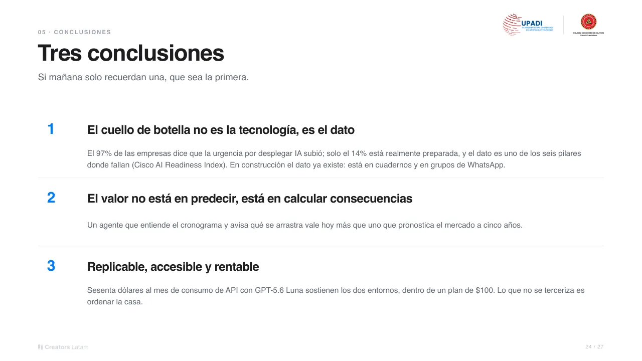 UPADI, lámina 24: tres conclusiones