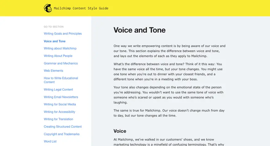 Mailchimp: Content Style Guide · voz y tono