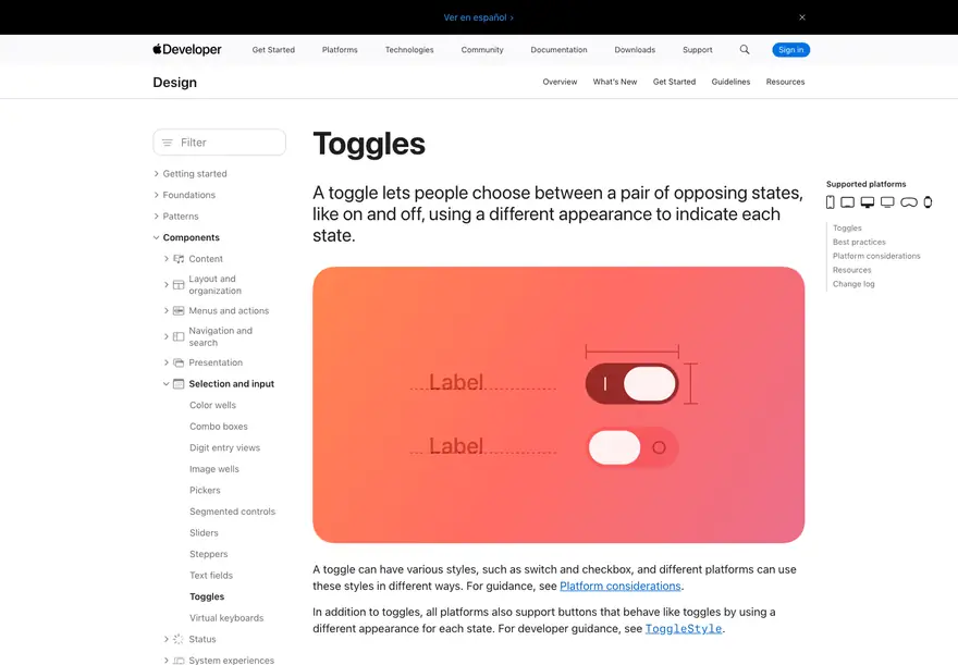 Apple: Human Interface Guidelines · Toggles