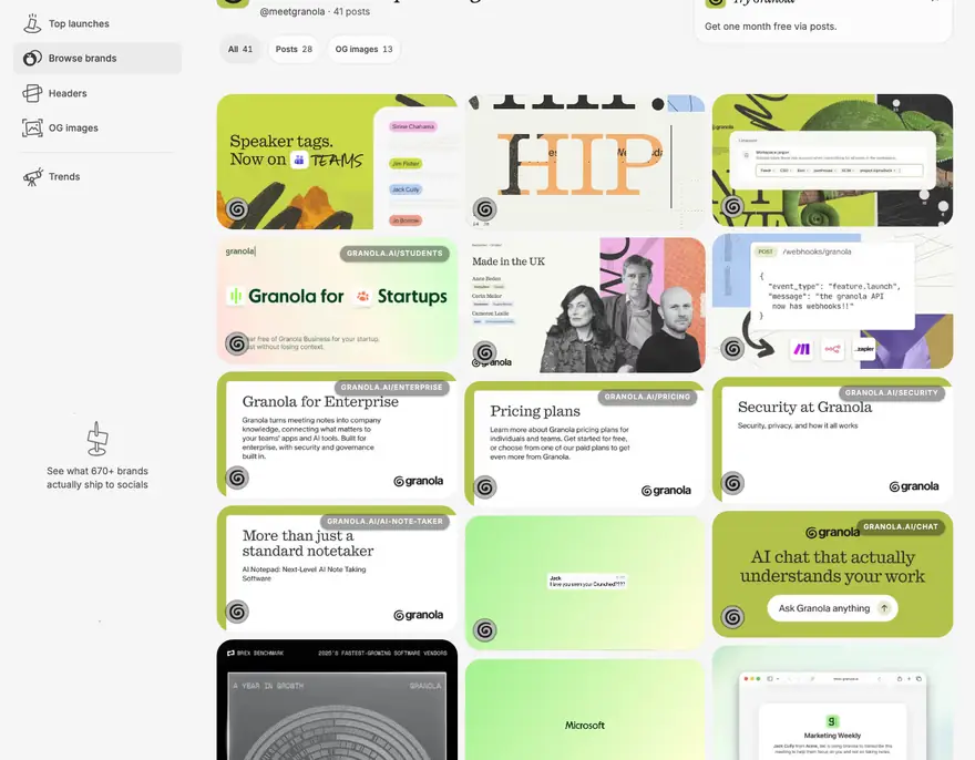 Granola: Publicaciones en redes