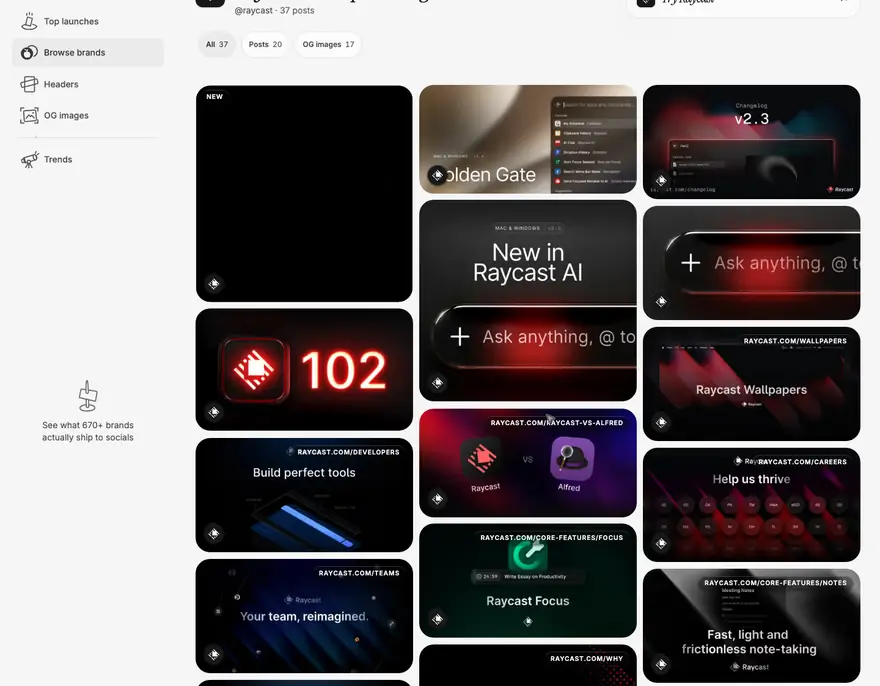 Raycast: Publicaciones en redes