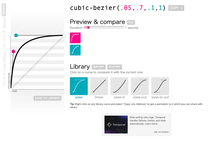 cubic-bezier.com: Nuestra curva de entrada