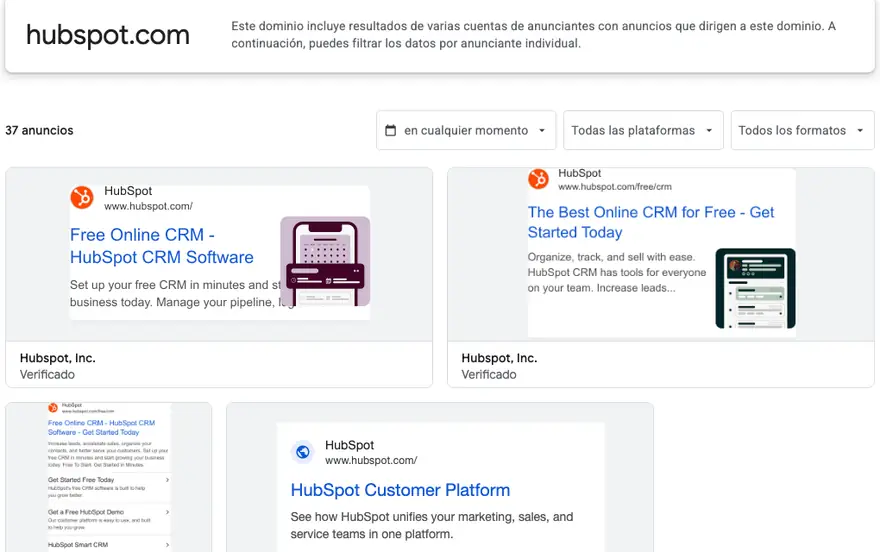 HubSpot: Anuncios en Perú · Centro de transparencia de Google