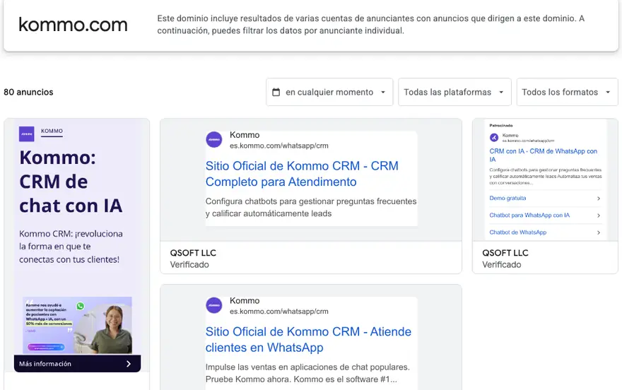 Kommo: Anuncios en Perú · Centro de transparencia de Google