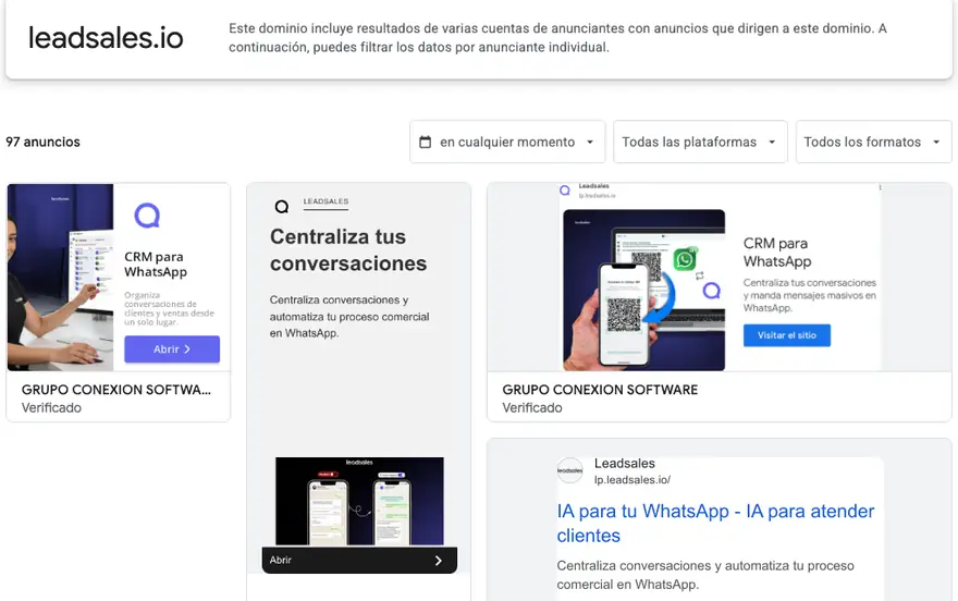 Leadsales: Anuncios · Centro de transparencia de Google