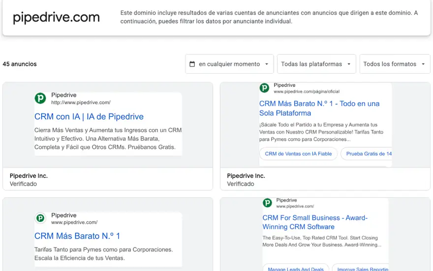 Pipedrive: Anuncios en Perú · Centro de transparencia de Google