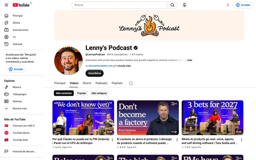 Lenny's Podcast: Canal de YouTube