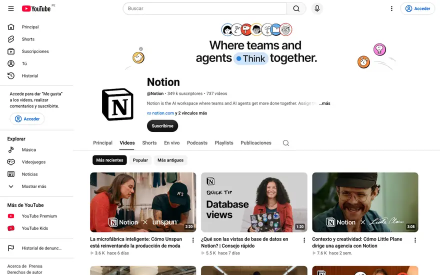 Notion: Canal de YouTube