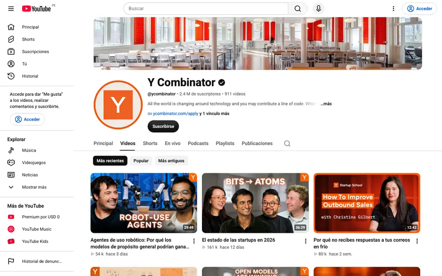 Y Combinator: Canal de YouTube