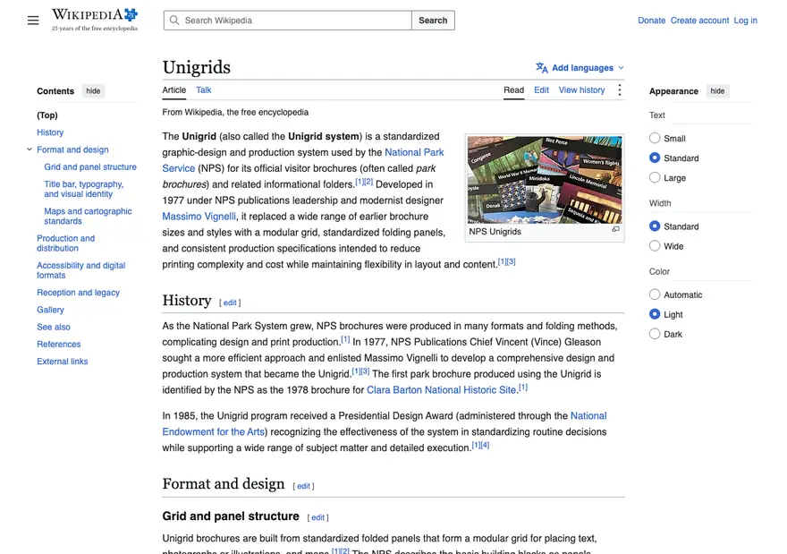 Wikipedia: Unigrid (Vignelli, 1977)