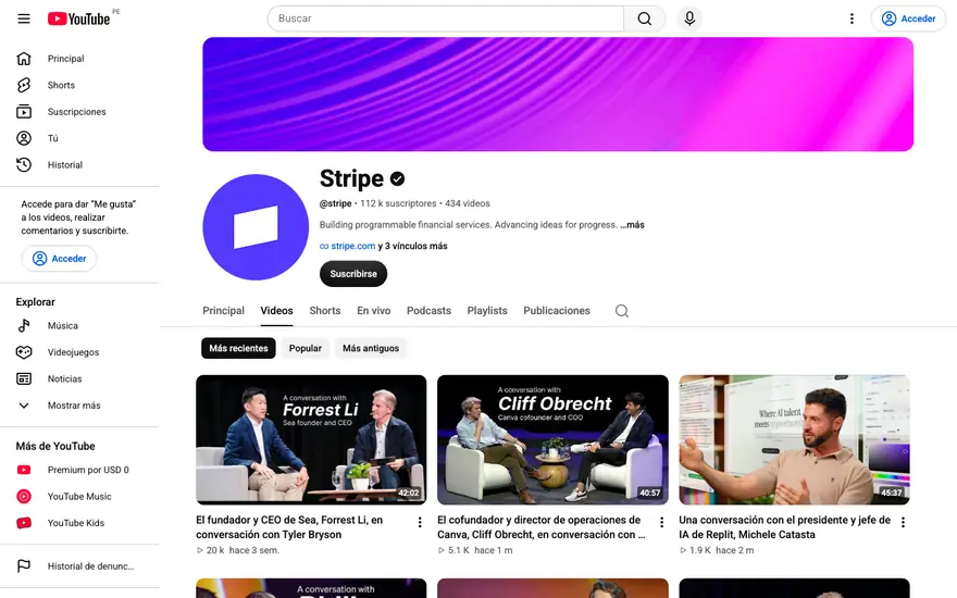 Stripe: Canal de YouTube