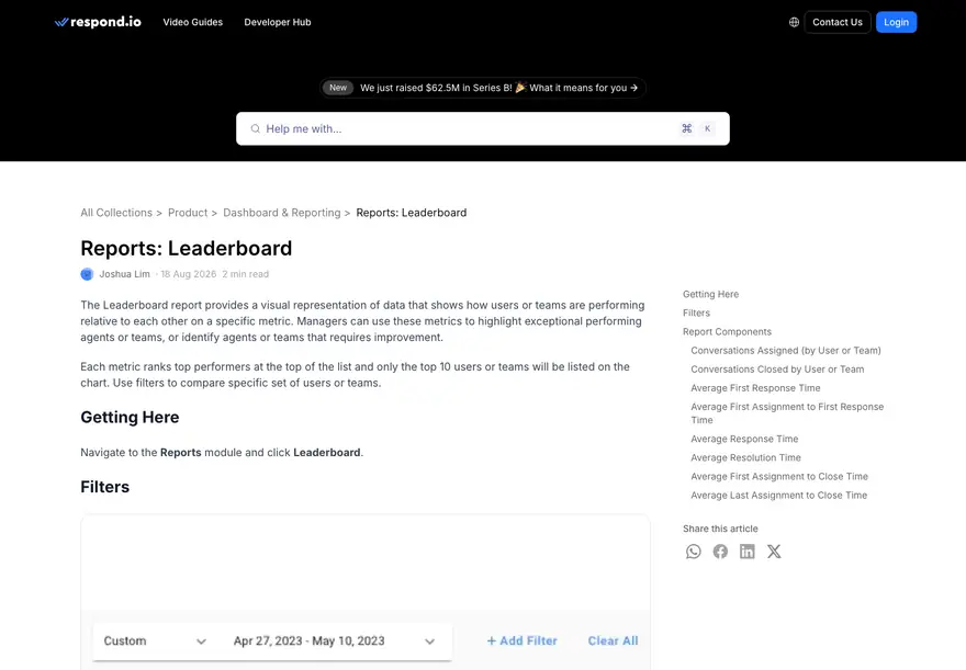 respond.io: Reporte de ranking