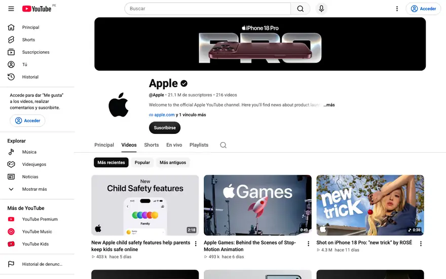 Apple: Canal de YouTube