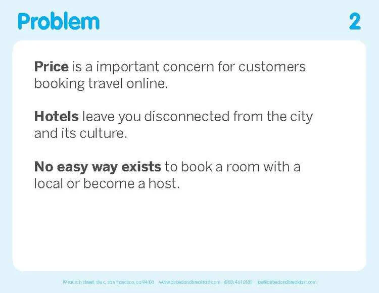 Airbnb (deck de 2009), según Slidebean: Airbnb 2009 · el problema en tres frases