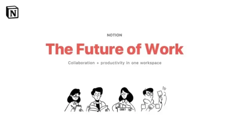 Notion (deck de inversión), según Upmetrics: Notion · portada: «The Future of Work»