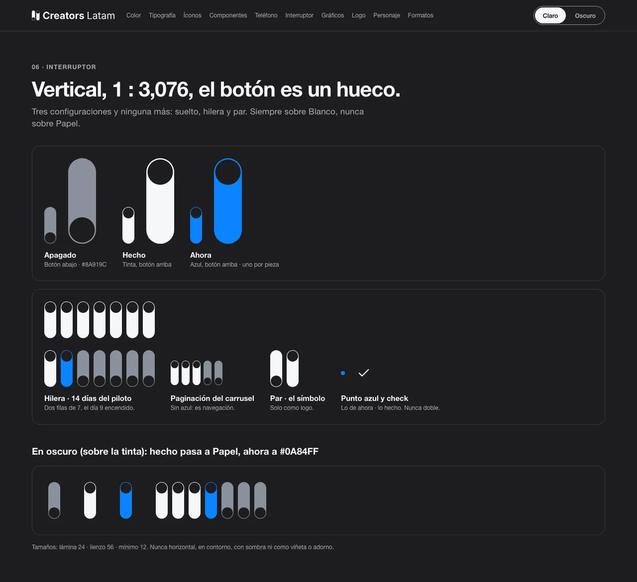 Catálogo del kit: Interruptor, en oscuro