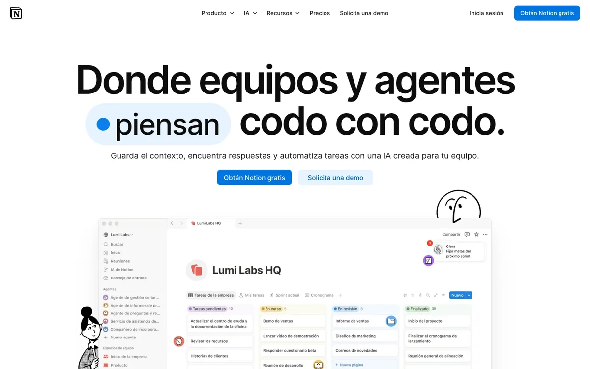 Inicio de Notion en español con tarjetas grises sin sombra